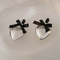 Elegant Black Bowknot Smoky Crystal Heart Drop Alloy Silver Needle Statement Dangle Earrings view 4