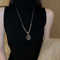 Rhinestone Teardrop V Shape Long Alloy Sweater Necklace, Elegant Light Luxury Pendant For Women view 3