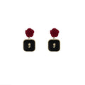 Vintage French Burgundy Rose Stud With Black Velvet Square Alloy Drop Luxury Women's Fashion Earrings view 5