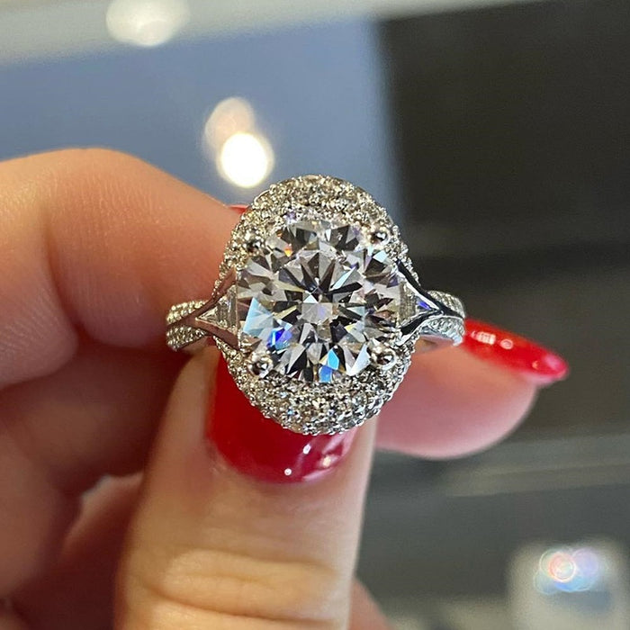 European Style Round Sparkling Large Zircon Ring Simple Oval Fashion Finger Ring