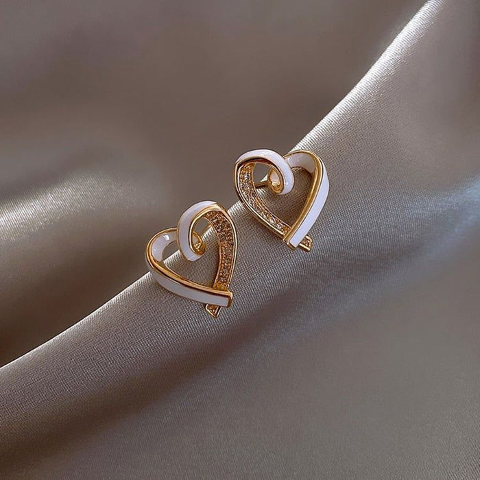Unique Heart Shaped Stud Earrings For Women, Resin Zircon Daily Commuter Ear Jewelry