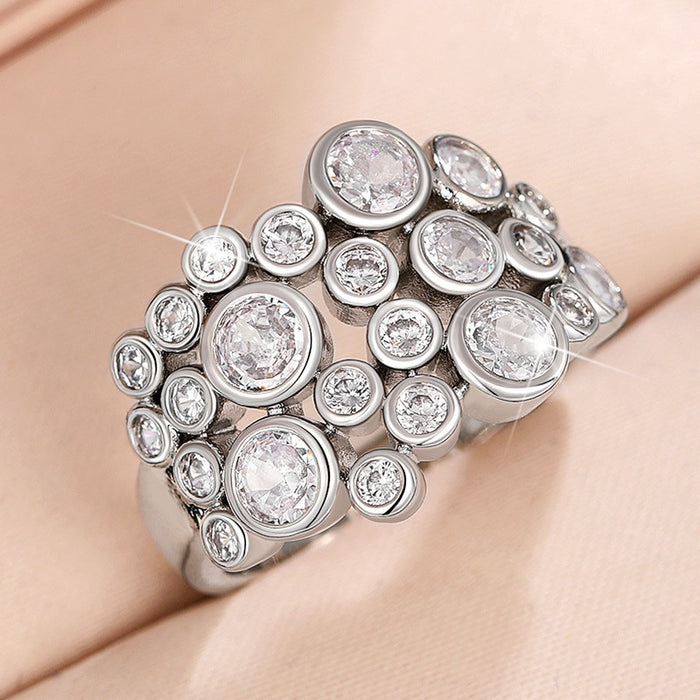 Irregular Starry Zircon Ring For Women, Royal Luxury Round Fashion Jewelry