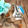 Bohemian Ethnic Style Vintage Exaggerated Oval Women Ring With Turquoise Statement Design view 3