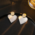Light Luxury Two Tone Alloy Oval Stud Brushed Silver Heart Drop Minimalist Statement Earrings view 2