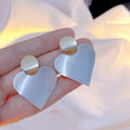 Light Luxury Two Tone Alloy Oval Stud Brushed Silver Heart Drop Minimalist Statement Earrings view 4