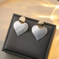 Light Luxury Two Tone Alloy Oval Stud Brushed Silver Heart Drop Minimalist Statement Earrings view 1