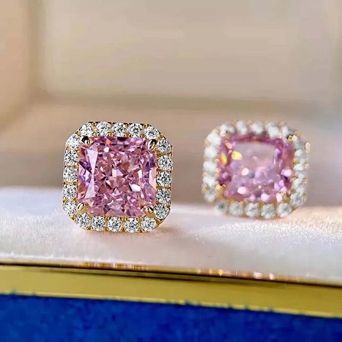 Pink Square Ring And Necklace Set, Luxury Classic Evening Banquet Jewelry Accessories