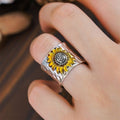 Vintage Wide Band Ring With Sunflower Pattern, Unisex Couple Creative Statement Jewelry view 2