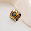 Vintage Wide Band Ring With Sunflower Pattern, Unisex Couple Creative Statement Jewelry view 3
