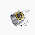 Vintage Wide Band Ring With Sunflower Pattern, Unisex Couple Creative Statement Jewelry view 5