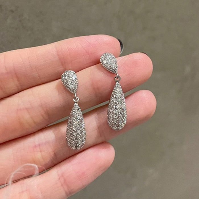Korean Style Pear Shaped Stud Earrings Luxury Court Water Drop Bridal Dress Earrings