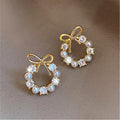 Bowknot Faux Pearl Stud Earrings For Women, Simple Petite Light Luxury Sweet Ear Jewelry view 1