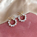 Bowknot Faux Pearl Stud Earrings For Women, Simple Petite Light Luxury Sweet Ear Jewelry view 2