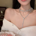 Korean Style Alloy Rhinestone Square Tassel Necklace For Women Geometric Light Luxury Collarbone Jewelry view 3