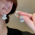 Light Luxury Zircon Triangle Fan Stud Earrings Korean Minimalist Geometric Silver Needle Jewelry view 1