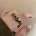 Oval Jade Stone Open Ring With Creative Design For Women view 3