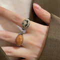 Oval Jade Stone Open Ring With Creative Design For Women view 1