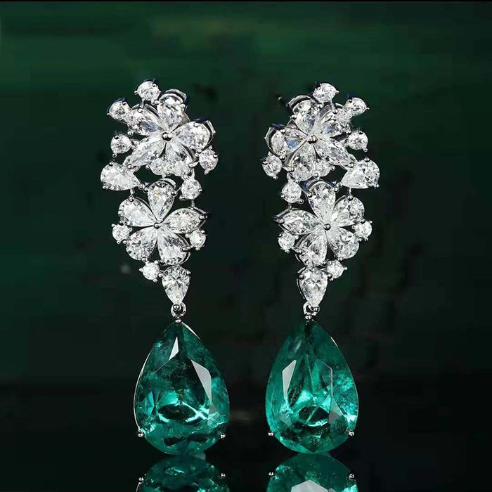 European Fashion Long Teardrop Pear Shape Earrings, Floral Elegant Statement Jewelry For Women