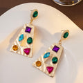 Luxury Geometric Trapezoid Alloy Drop With Colorful Crystal Rhinestone Inlay Statement Earrings view 4