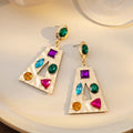 Luxury Geometric Trapezoid Alloy Drop With Colorful Crystal Rhinestone Inlay Statement Earrings view 3