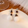 Women's Vintage Winter Geometric Beaded Faux Fur Pom Pom Rhinestone Alloy Stud Dangle Earrings view 2