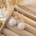 Elegant Alloy Rhinestone Butterfly Tassel Long Drop With Soft Fur Pom Pom Winter Fashion Earrings view 4