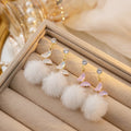 Elegant Alloy Rhinestone Butterfly Tassel Long Drop With Soft Fur Pom Pom Winter Fashion Earrings view 2