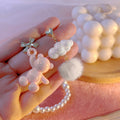Silver Needle Colorful Cartoon Bear Pom Pom Earrings With Cloud Asymmetric Cute Creative Design view 4