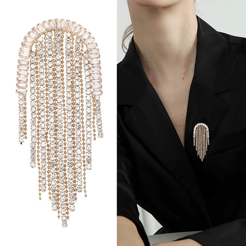 Alloy Rhinestone Tassel Brooch Pin For Women's Blazers