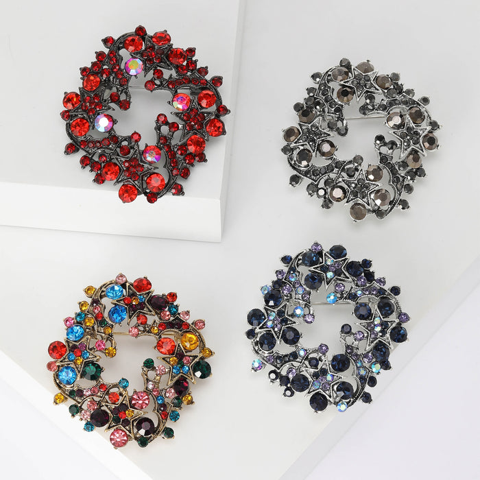 Alloy Rhinestone Star Wreath Brooch For Coat And Shawl Fastening