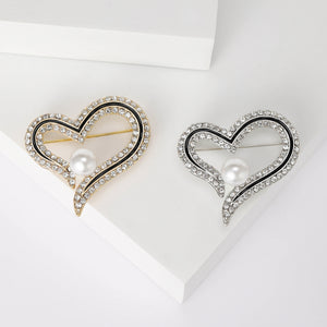 Alloy Pearl Rhinestone Heart Brooch Pin For Coats And Shawls – Gold