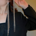Copper Triangle Rhinestone Long Tassel Drop Earrings Fashion OL Geometric Statement Jewelry view 2