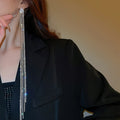 Copper Triangle Rhinestone Long Tassel Drop Earrings Fashion OL Geometric Statement Jewelry view 4