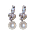 Copper Silver Needle Zircon Knot Pearl Stud Earrings Minimalist Geometric Light Luxury Jewelry view 5