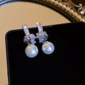 Copper Silver Needle Zircon Knot Pearl Stud Earrings Minimalist Geometric Light Luxury Jewelry view 2