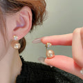 Gold Plated Copper Zircon Pearl Geometric Stud Earrings French Light Luxury Minimalist Jewelry view 4