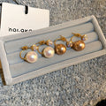 Gold Plated Copper Zircon Pearl Geometric Stud Earrings French Light Luxury Minimalist Jewelry view 3