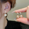 Gold Plated Copper Zircon Pearl Geometric Stud Earrings French Light Luxury Minimalist Jewelry view 2