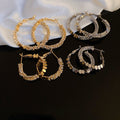 Zircon Silver-Tone Geometric Hoop Earrings, European Style Light Luxury Round Design view 1