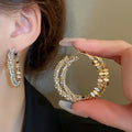 Zircon Silver-Tone Geometric Hoop Earrings, European Style Light Luxury Round Design view 4