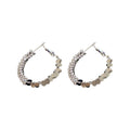 Zircon Silver-Tone Geometric Hoop Earrings, European Style Light Luxury Round Design view 5