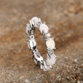 Bridal Small Oval Faux White Fire Opal Stacking Ring, Full Band Design Fashion Finger Ring view 5