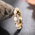Bridal Small Oval Faux White Fire Opal Stacking Ring, Full Band Design Fashion Finger Ring view 2