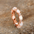 Bridal Small Oval Faux White Fire Opal Stacking Ring, Full Band Design Fashion Finger Ring view 1