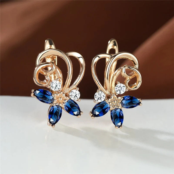 Gold Flower Hoop Earrings For Women With Marquise Zircon, Versatile Fashion Jewelry