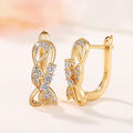 Compact Twisted Hoop Earrings With Micro Pave Zircon Flower Detail For Evening Dress view 2