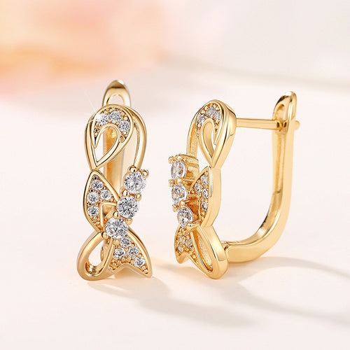 Compact Twisted Hoop Earrings With Micro Pave Zircon Flower Detail For Evening Dress