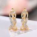 Compact Twisted Hoop Earrings With Micro Pave Zircon Flower Detail For Evening Dress view 3