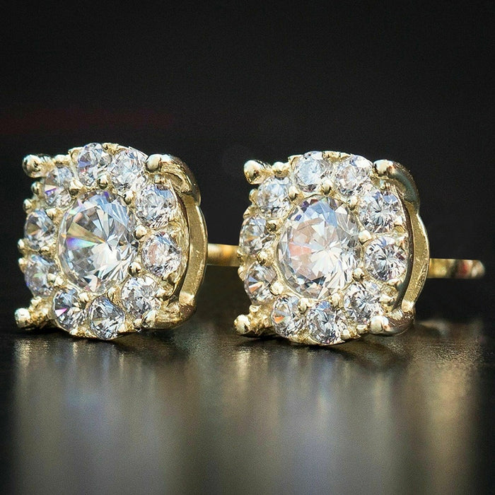 Full Zircon Round Stud Earrings Four Prong Hip Hop Ear Jewelry Simple Commuter Earrings For Women