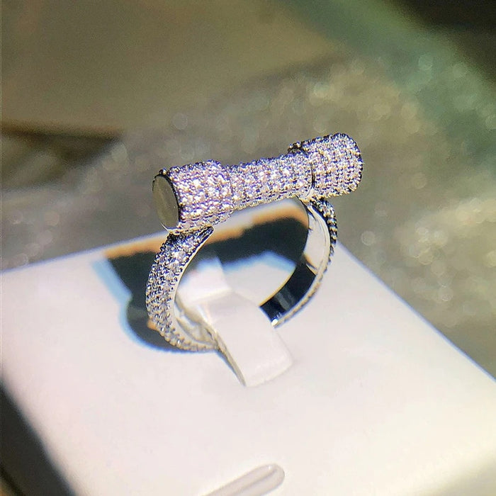 Luxury Full Zircon Geometric Dumbbell Shape Ring Trendy Statement Finger Jewelry